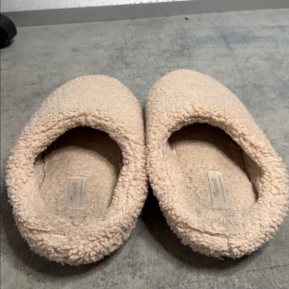 Madewell Cream Tan Sherpa Scuff Slip On Cozy Indoor Slippers Size 8 - Picture 3 of 4